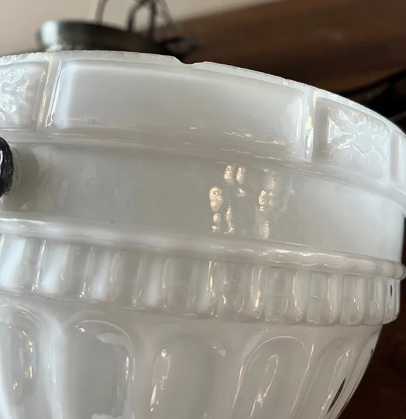 SET OF 6 AVAILABLE -$725 EACH- Antique Circa 1910 Edwardian Opal Glass Patterned Dome with Cast Brass Hardware