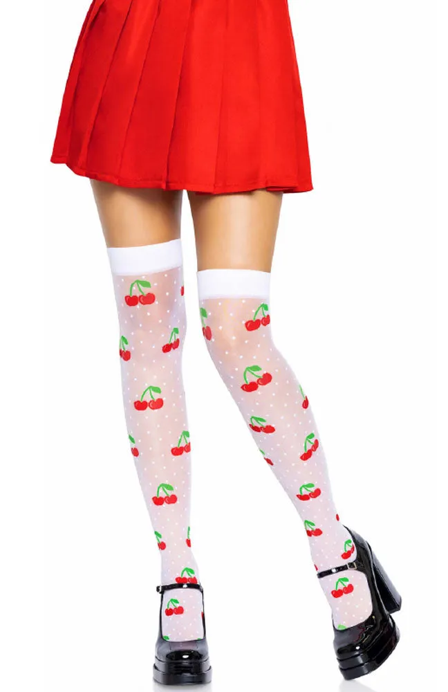 Sheer Polka Dot Cherry Thigh Highs