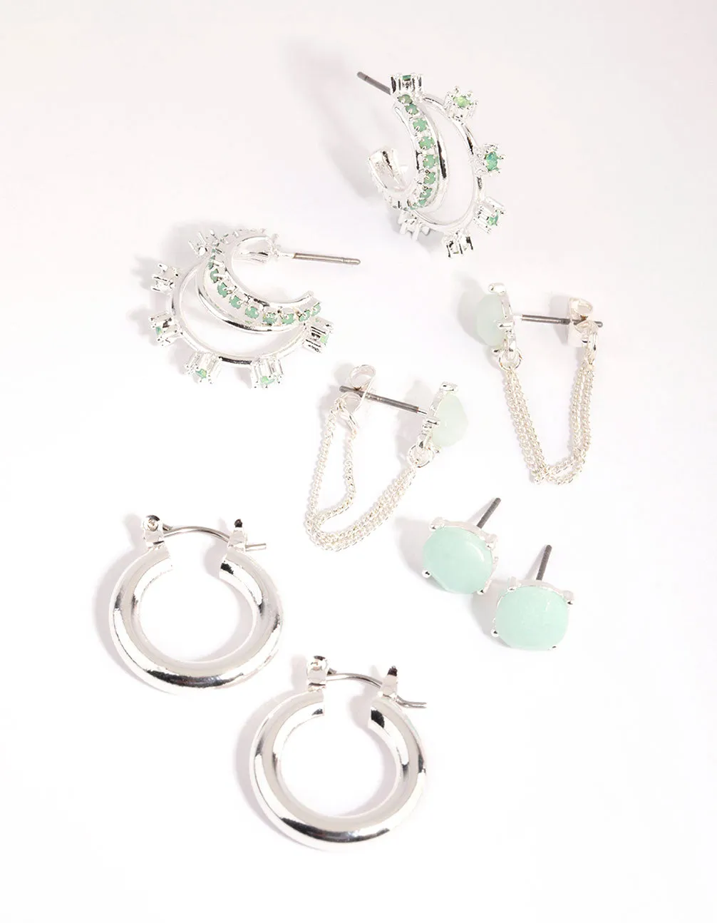 Silver Amazonite Hoop Earring Stack Pack