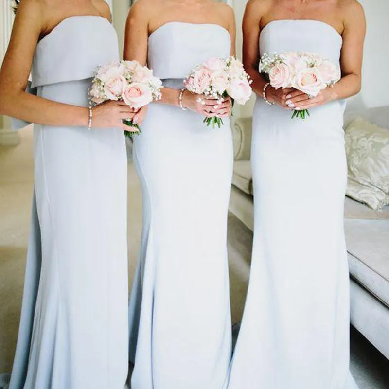 Simple Strapless Grey Satin Cheap Long Bridesmaid SWK13964