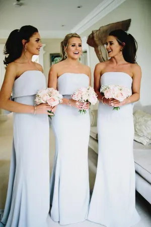 Simple Strapless Grey Satin Cheap Long Bridesmaid SWK13964