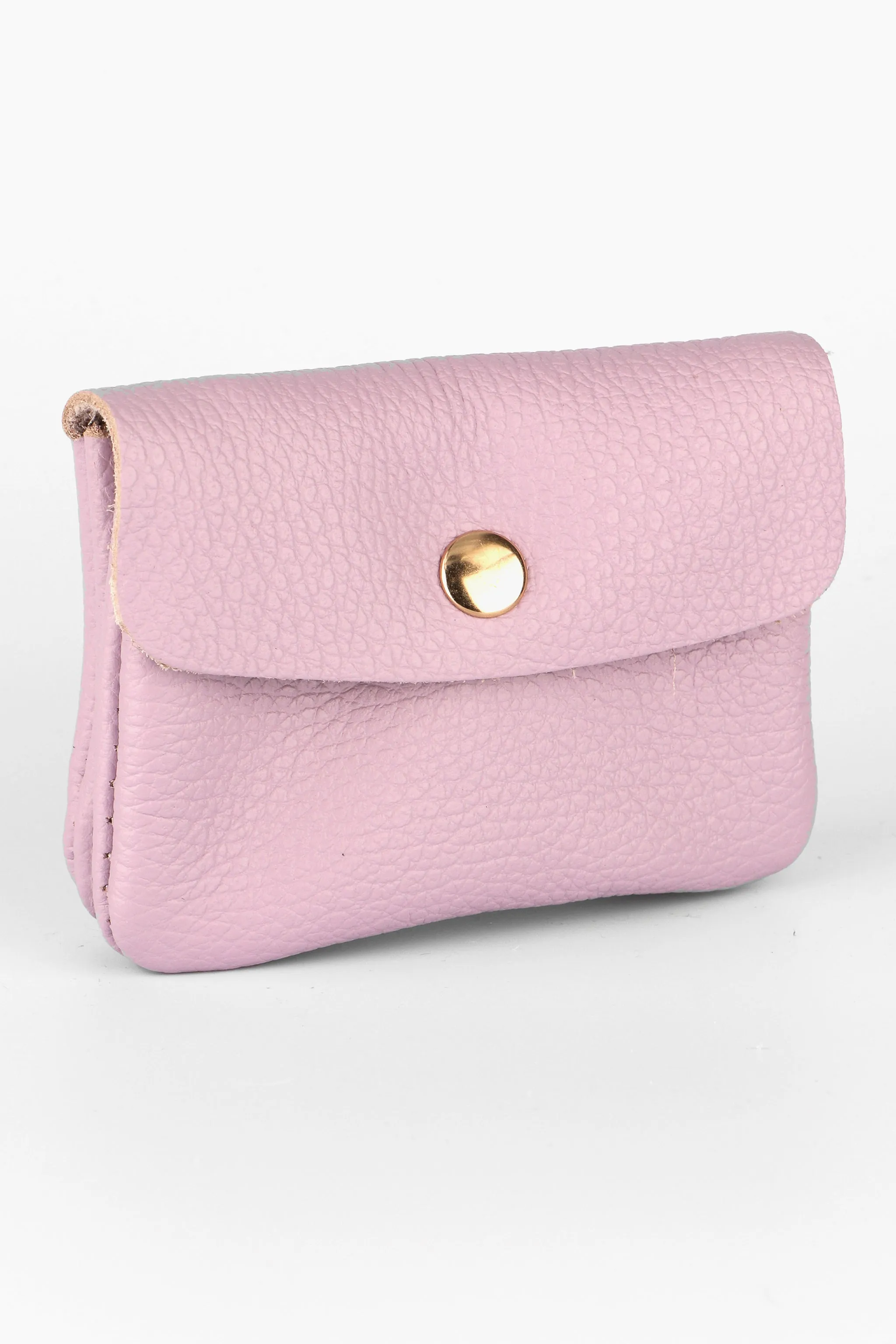 Small Italian Leather Button Fastened Coin Purse with Internal Zip in Lilac
