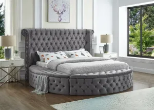 Space Saving and Luxurious Round Grey Velvet Bed