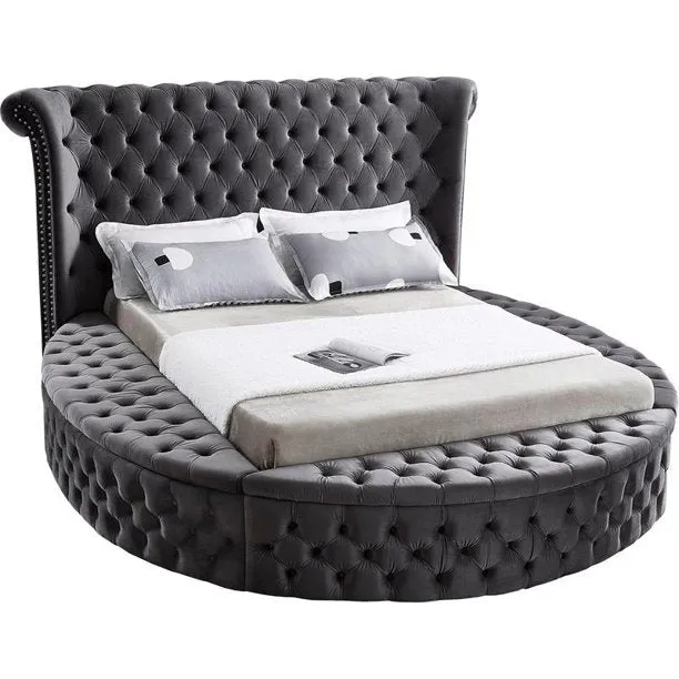Space Saving and Luxurious Round Grey Velvet Bed