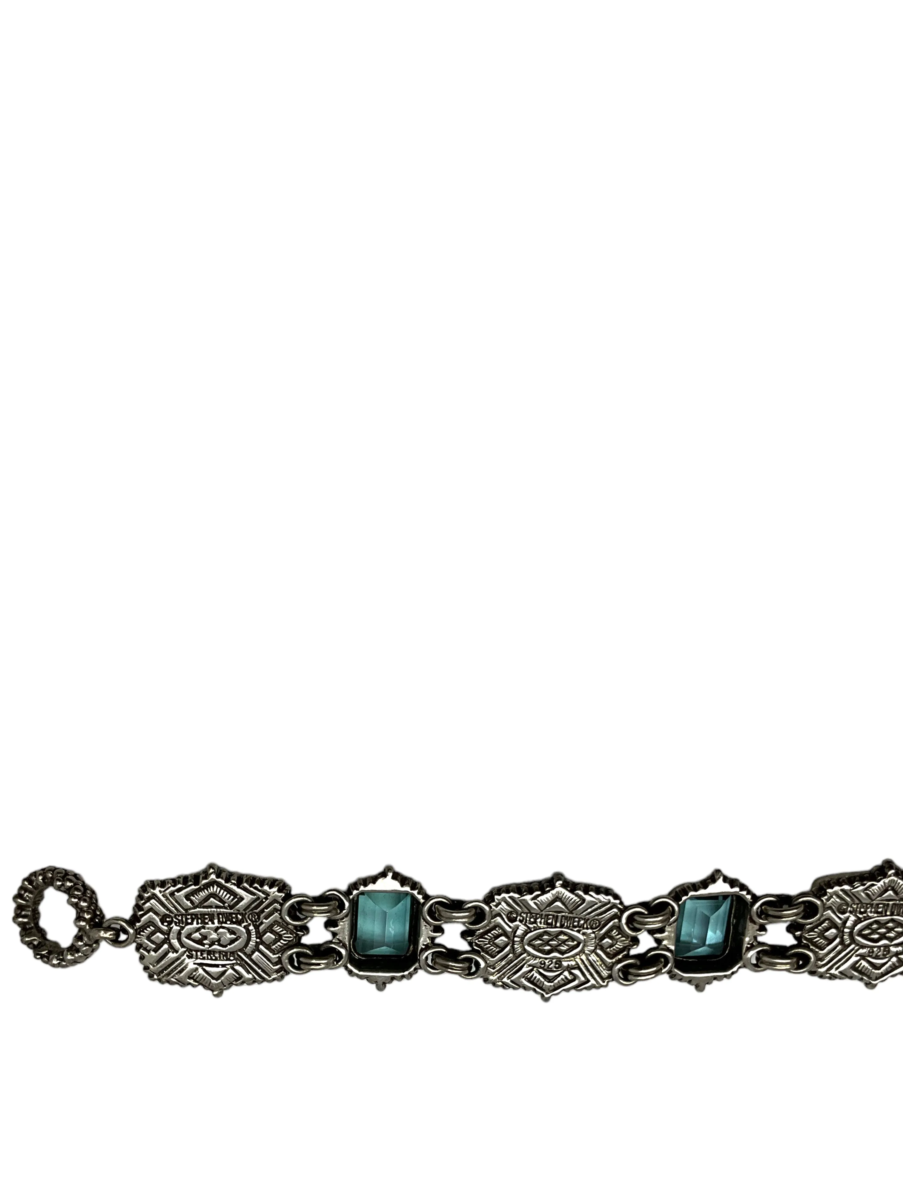 Stephen Dweck Oxidized Silver Carved Precious Stone Bracelet