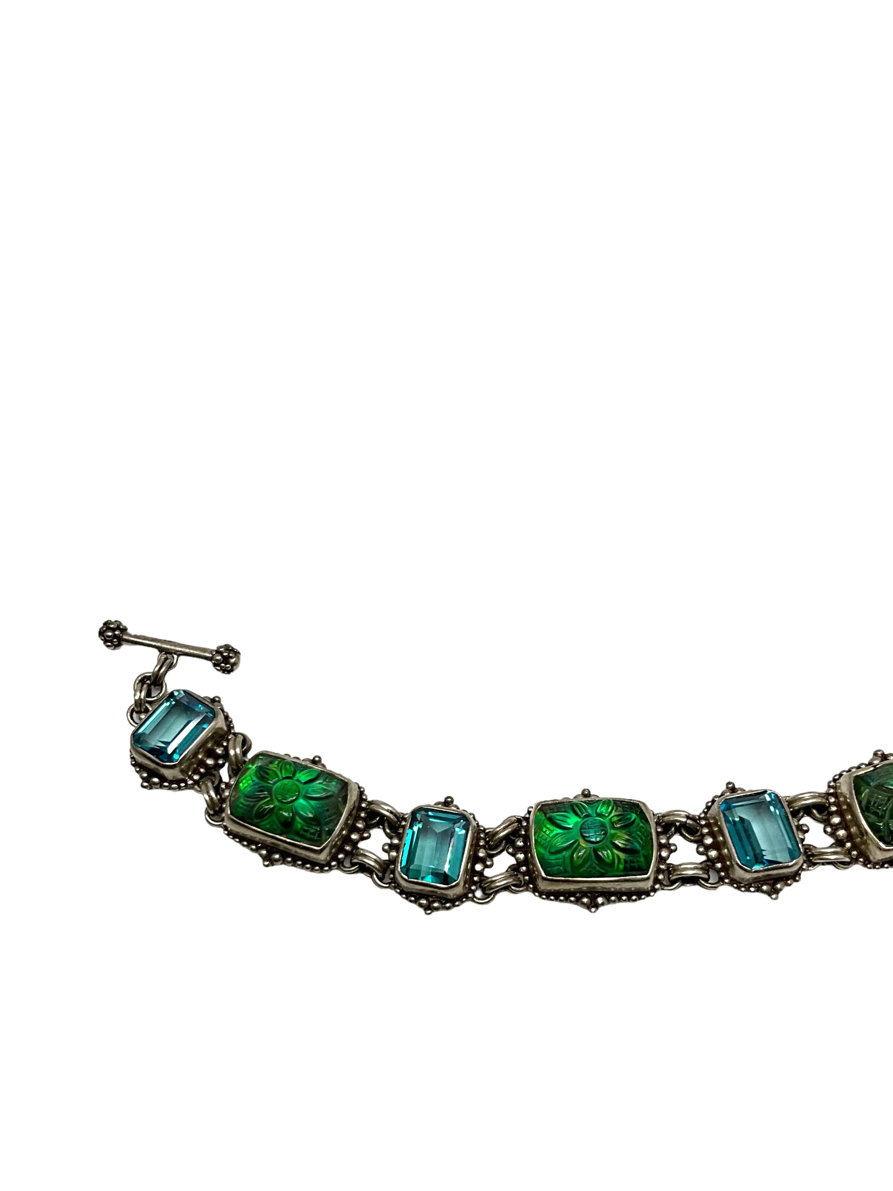 Stephen Dweck Oxidized Silver Carved Precious Stone Bracelet