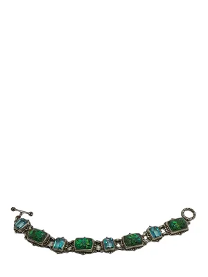 Stephen Dweck Oxidized Silver Carved Precious Stone Bracelet