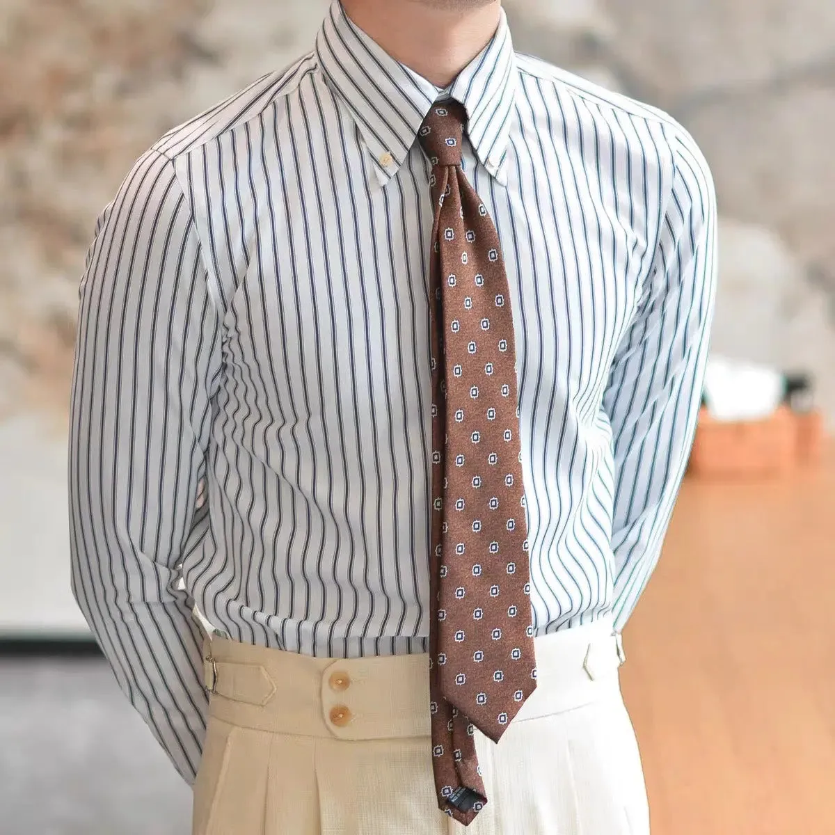 Striped Retro Shirt (Navy) - Cross & Crown