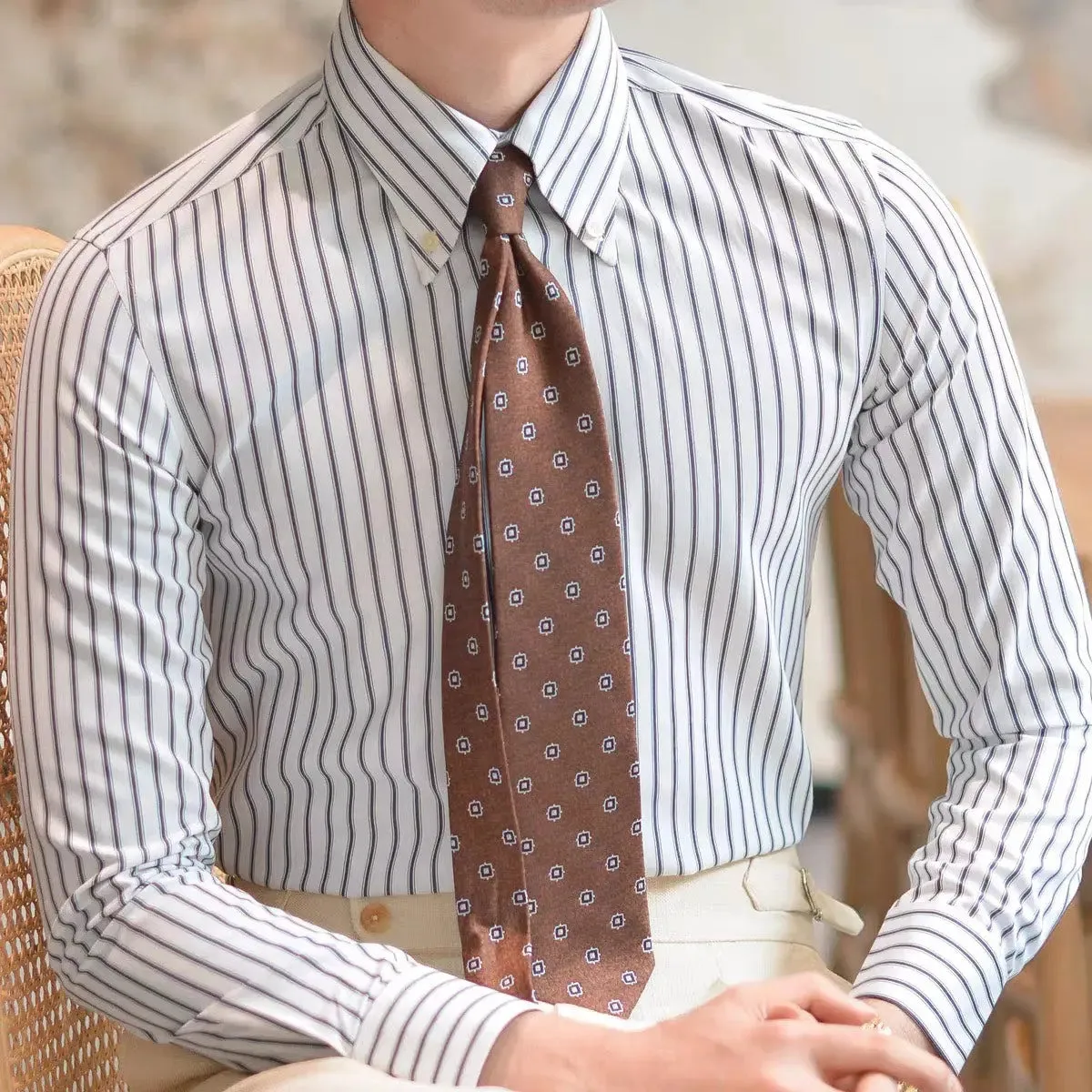 Striped Retro Shirt (Navy) - Cross & Crown