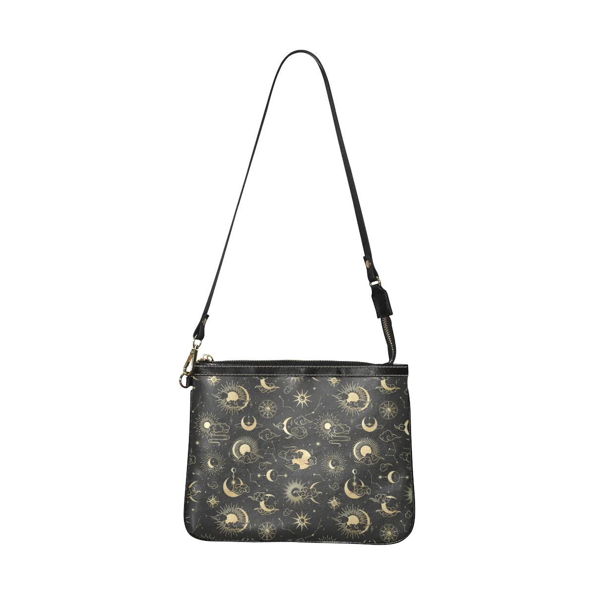Sun Moon Small Shoulder Bag, Black Asian Women Leather with Unique Cross Evening Travel Handmade Messenger Crossbody Zipper Purse