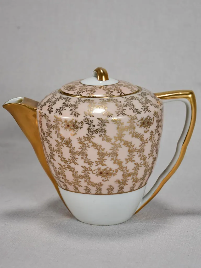 Superb twentieth century pink and gold Limoges tea service
