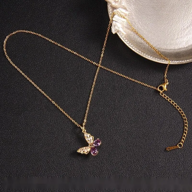 Sweet Colorful Butterfly Pendant Necklace
