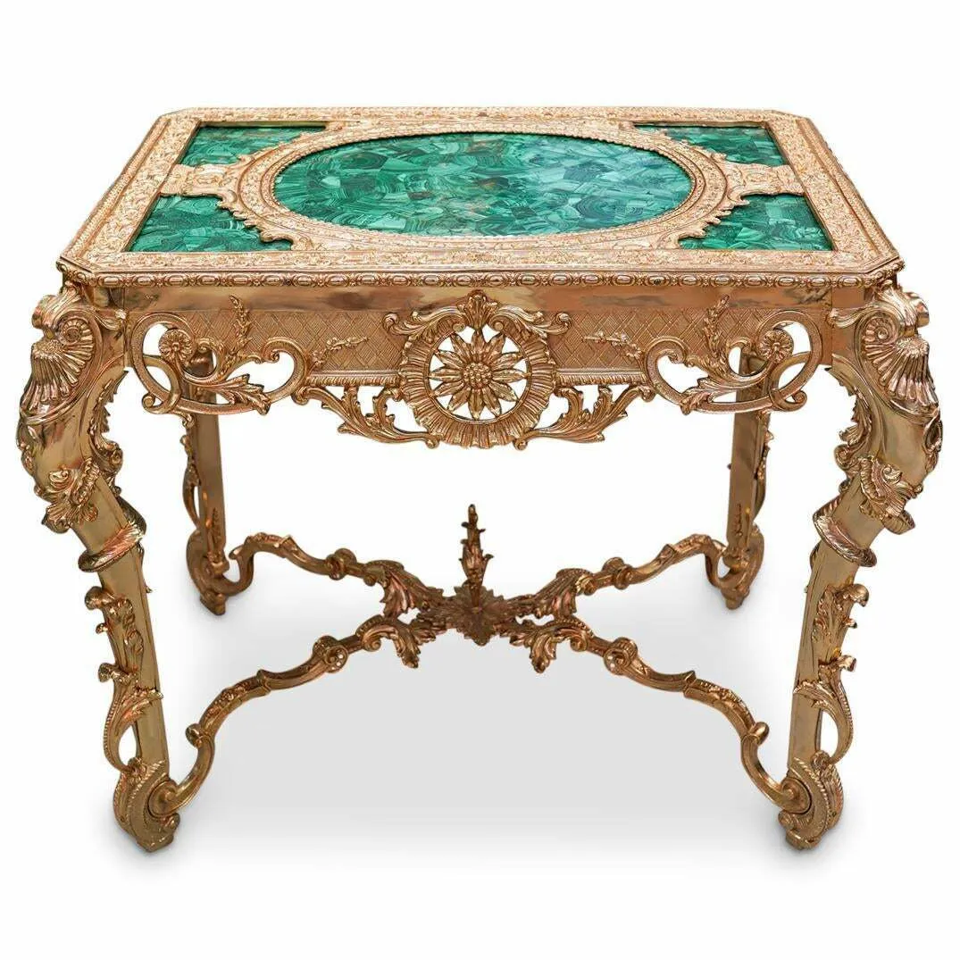 Table, Malachite and Gilt, Green, Imperial Style, Acanthus Leaf. Very Ornate!