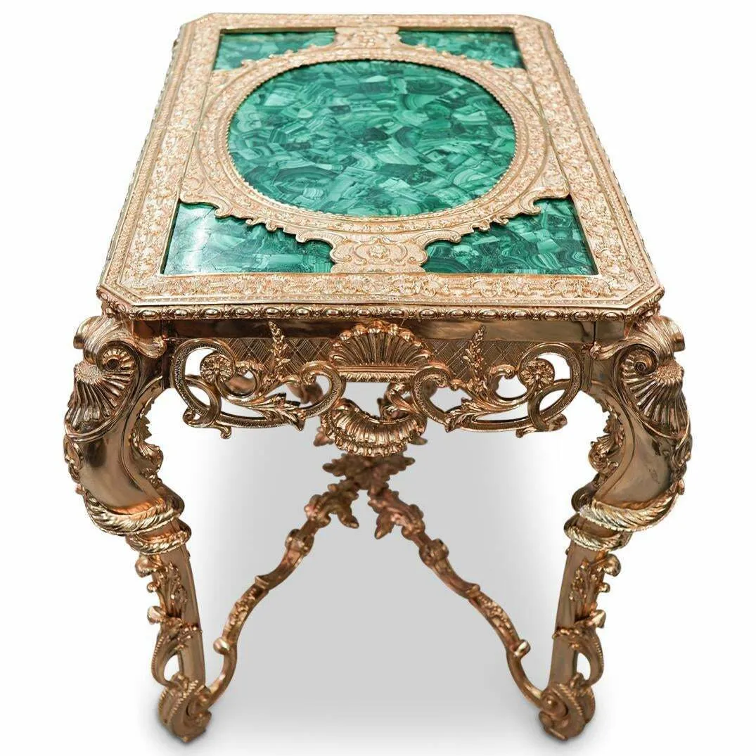 Table, Malachite and Gilt, Green, Imperial Style, Acanthus Leaf. Very Ornate!