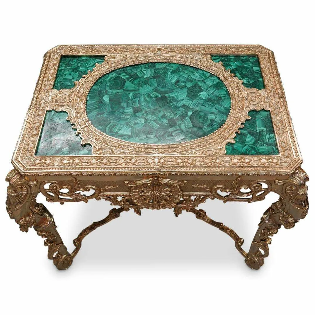 Table, Malachite and Gilt, Green, Imperial Style, Acanthus Leaf. Very Ornate!