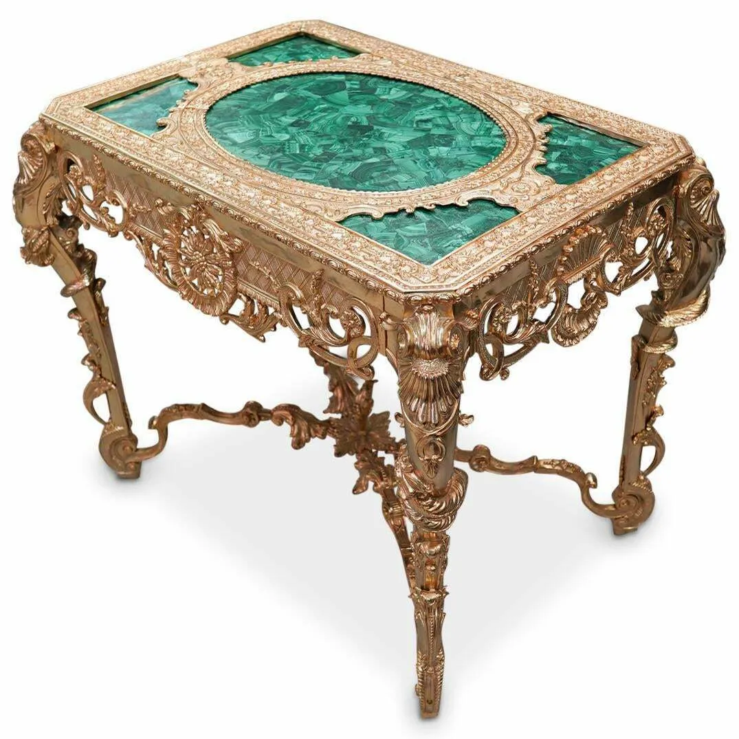 Table, Malachite and Gilt, Green, Imperial Style, Acanthus Leaf. Very Ornate!