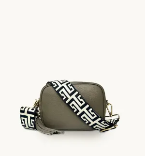 The Tassel Latte Leather Crossbody Bag With Black & Stone Maze Strap