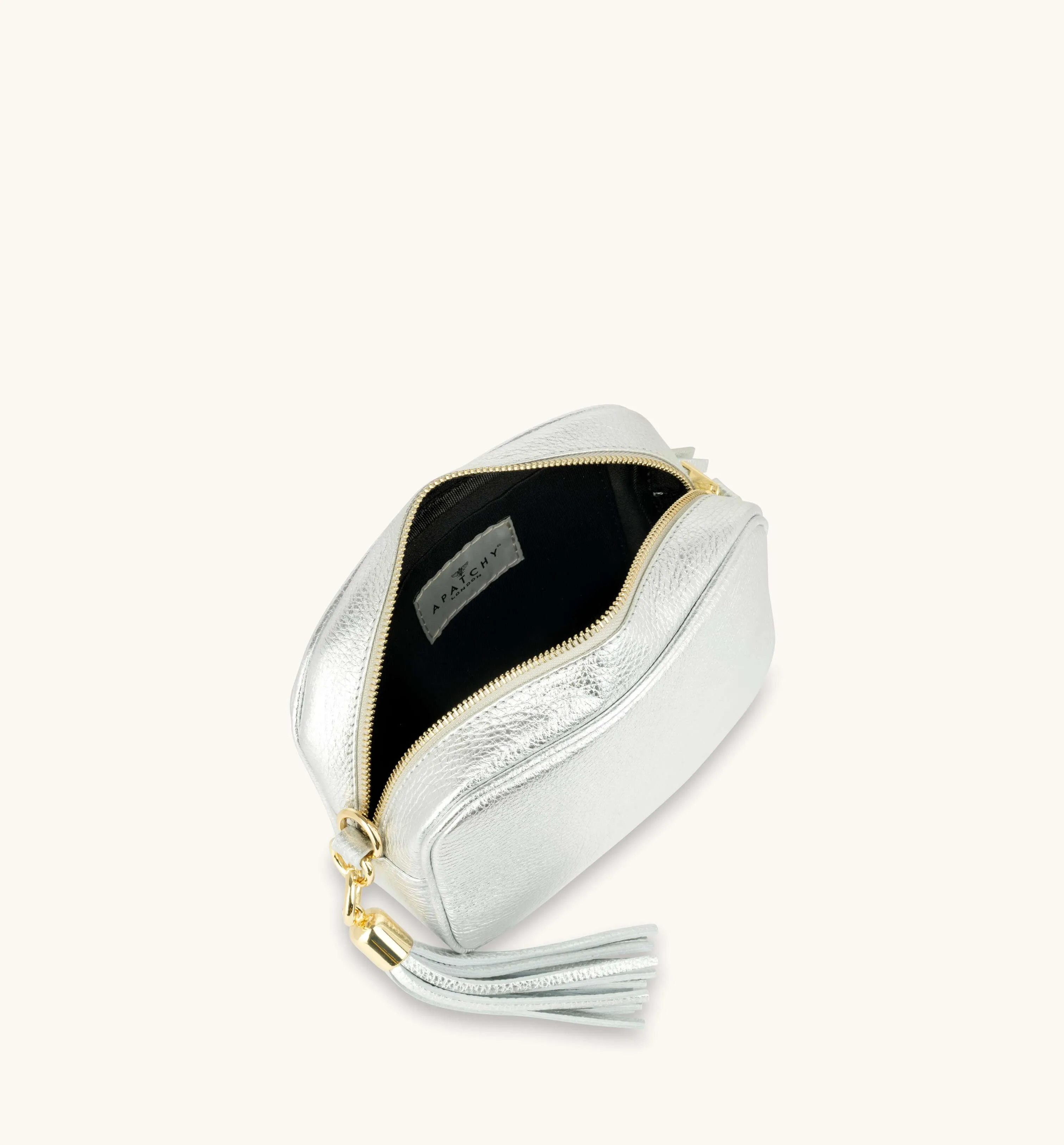 The Tassel Silver Leather Crossbody Bag With Gold Chain Strap