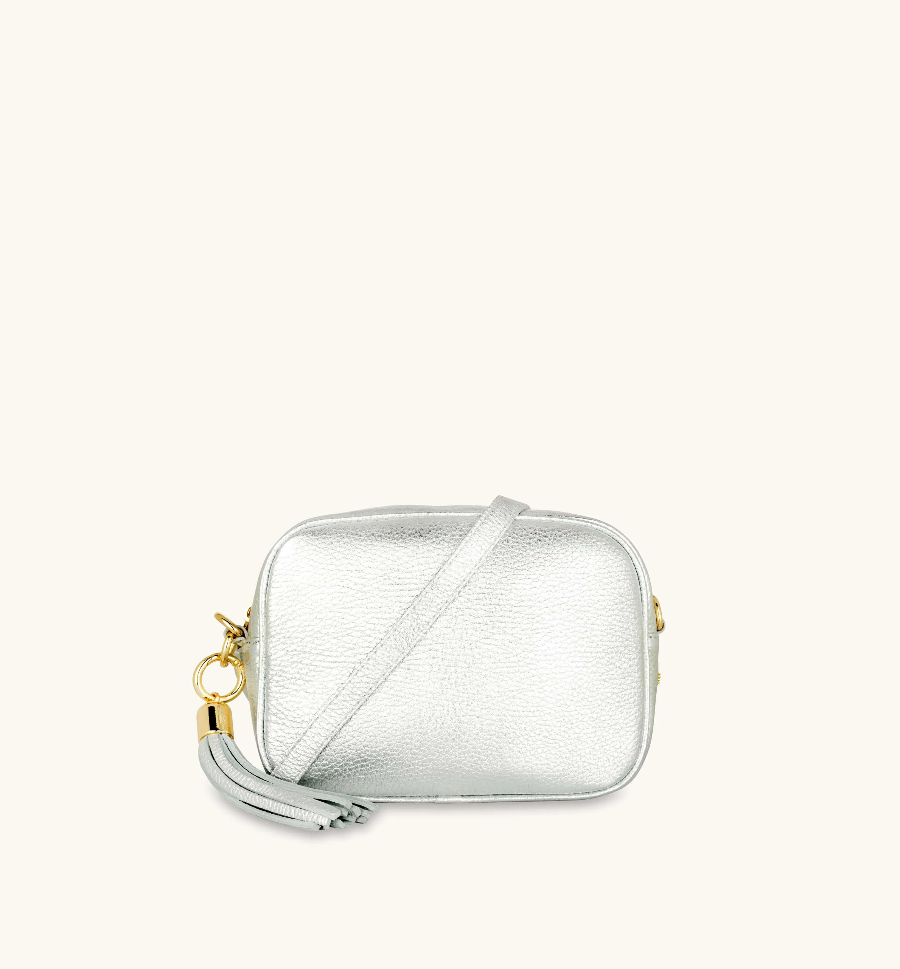 The Tassel Silver Leather Crossbody Bag With Gold Chain Strap
