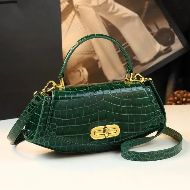Trendy Leather Saddle Bag with Crocodile Pattern