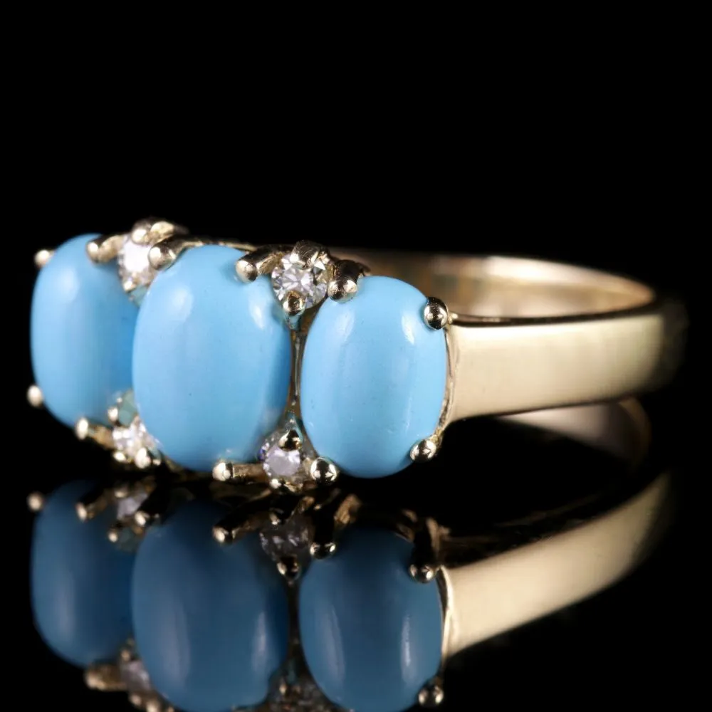 Turquoise Diamond Trilogy Ring 9Ct Gold