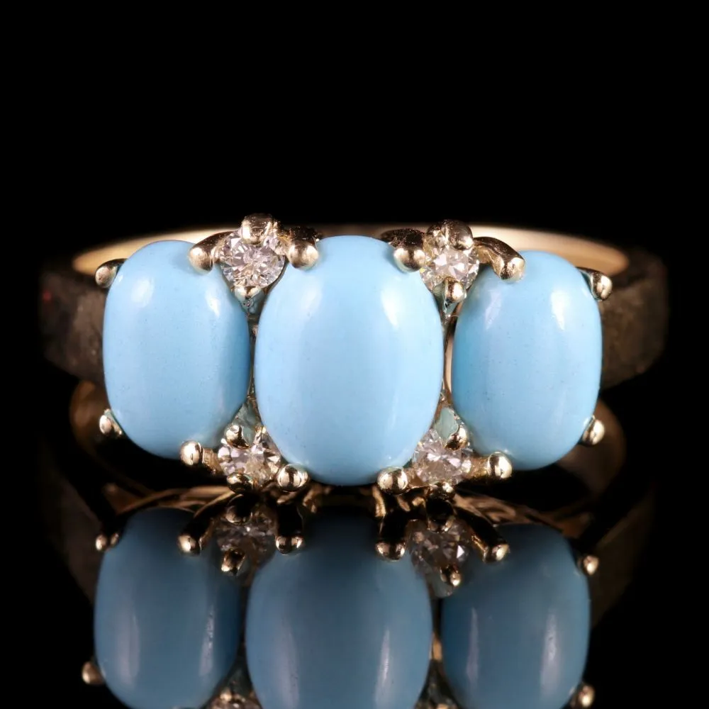 Turquoise Diamond Trilogy Ring 9Ct Gold