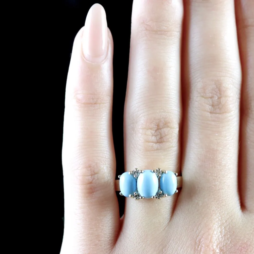 Turquoise Diamond Trilogy Ring 9Ct Gold