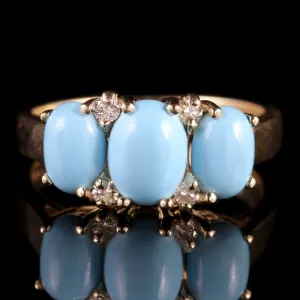 Turquoise Diamond Trilogy Ring 9Ct Gold