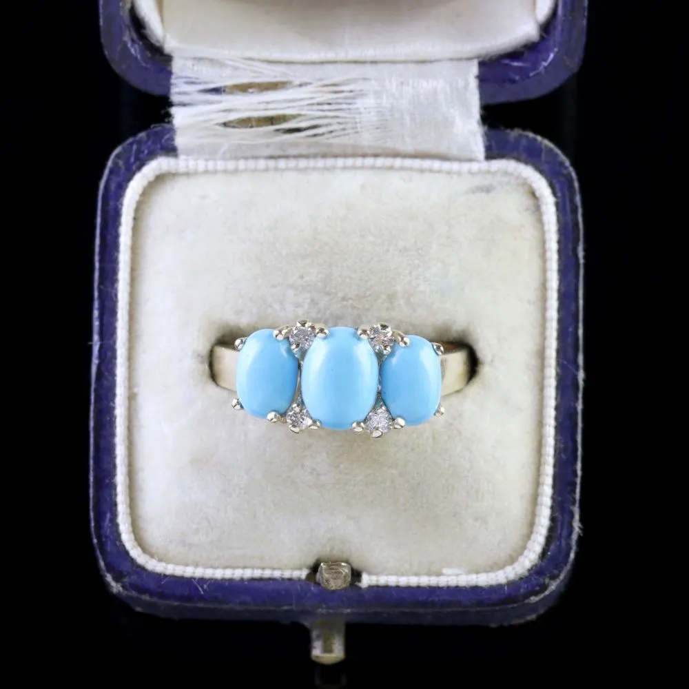 Turquoise Diamond Trilogy Ring 9Ct Gold