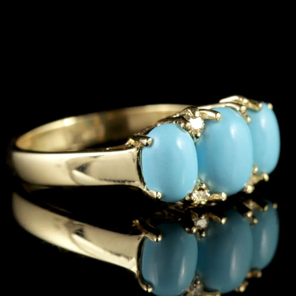 Turquoise Diamond Trilogy Ring 9Ct Gold