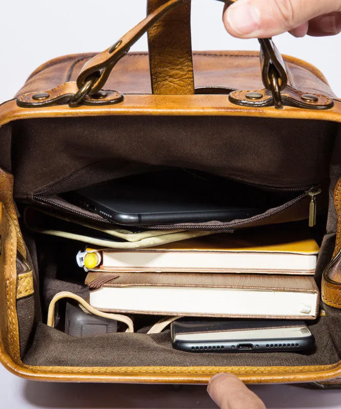 Unique Yellow Large Capacity Calf Leather Backpack Bag