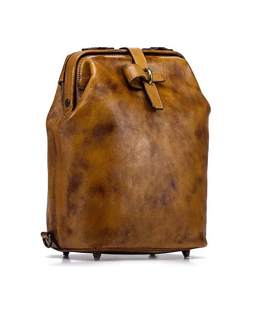 Unique Yellow Large Capacity Calf Leather Backpack Bag