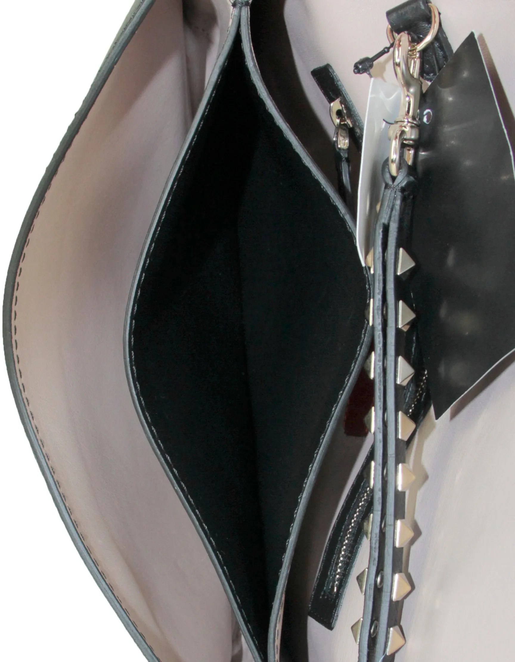 Valentino Black Leather Rockstud Wristlet Clutch Bag