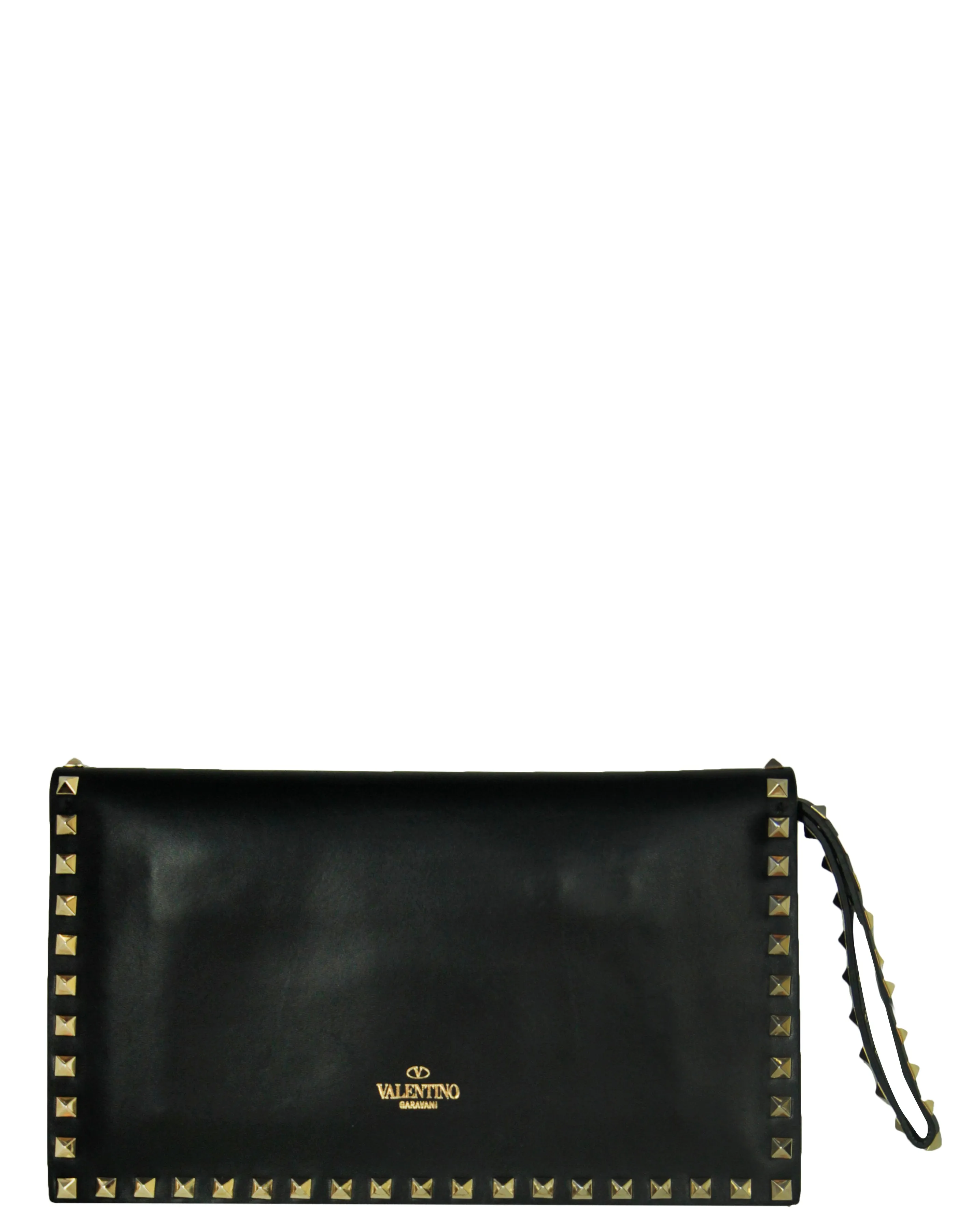 Valentino Black Leather Rockstud Wristlet Clutch Bag