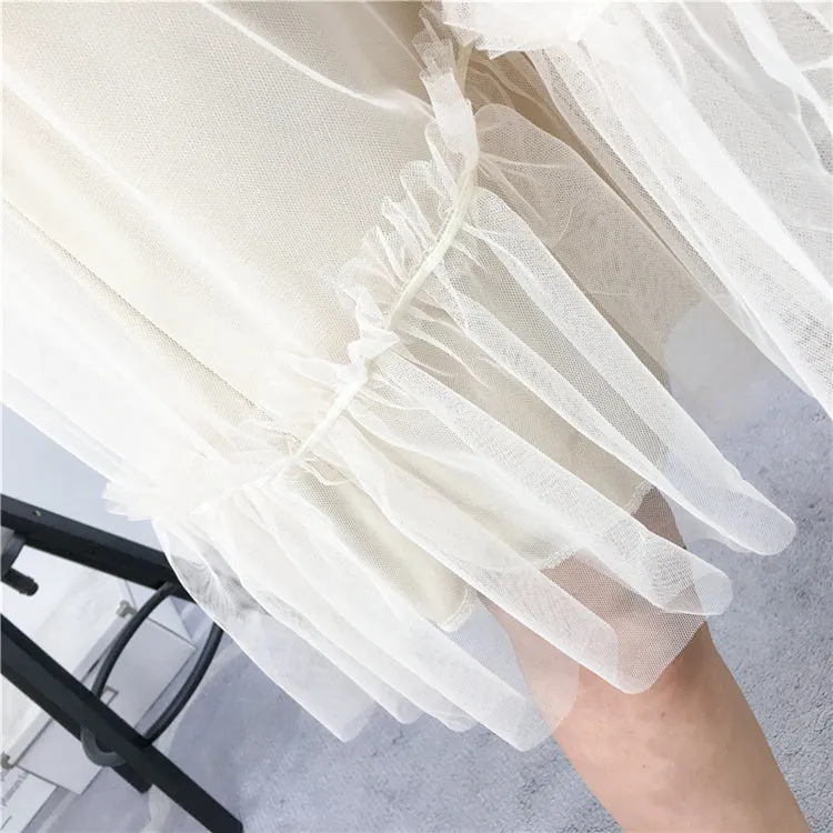 VenusFox Womens Elegant Sweet Mesh Trimmed with Lace Sheer Sexy Party Dresses