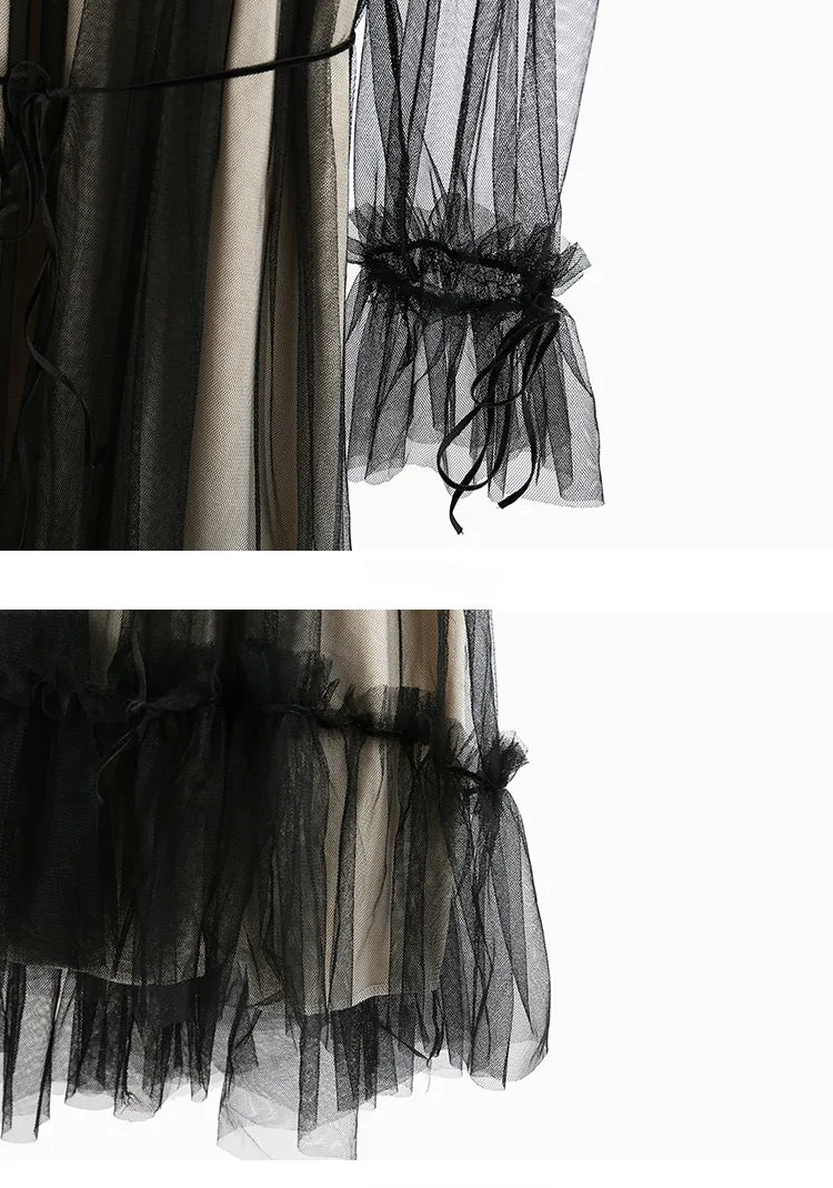 VenusFox Womens Elegant Sweet Mesh Trimmed with Lace Sheer Sexy Party Dresses