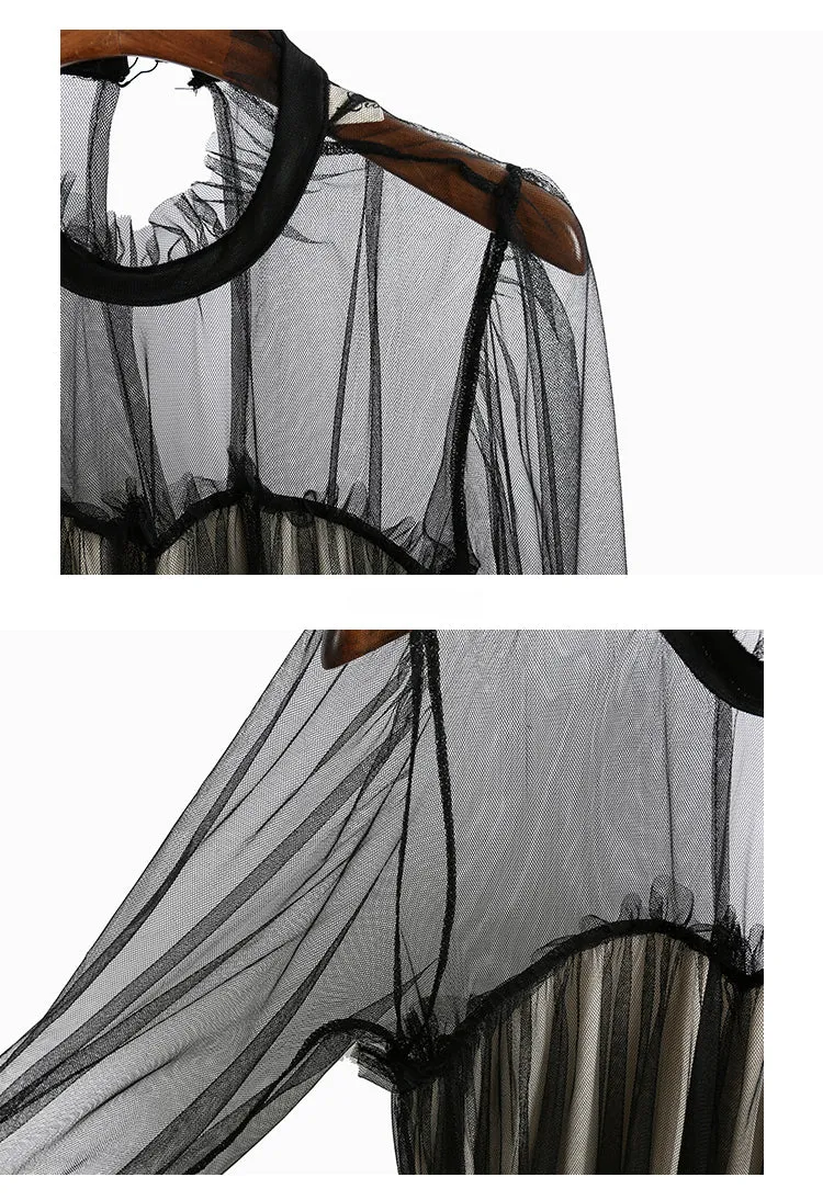 VenusFox Womens Elegant Sweet Mesh Trimmed with Lace Sheer Sexy Party Dresses