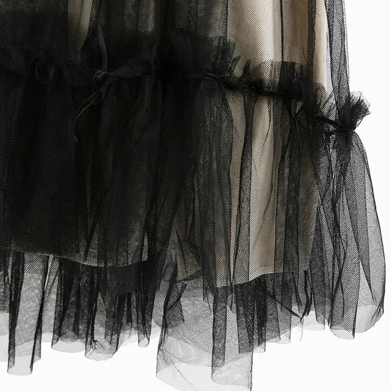 VenusFox Womens Elegant Sweet Mesh Trimmed with Lace Sheer Sexy Party Dresses