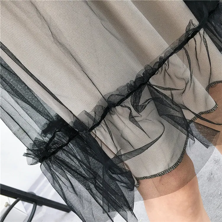 VenusFox Womens Elegant Sweet Mesh Trimmed with Lace Sheer Sexy Party Dresses