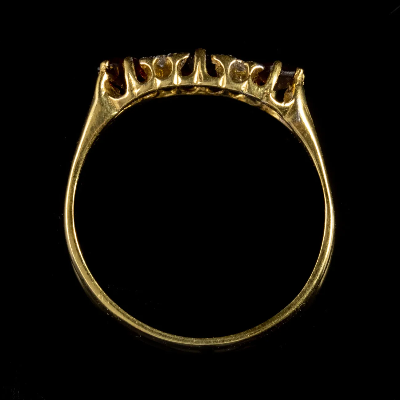 Victorian Style Garnet Paste Trilogy Ring 18Ct Gold Silver