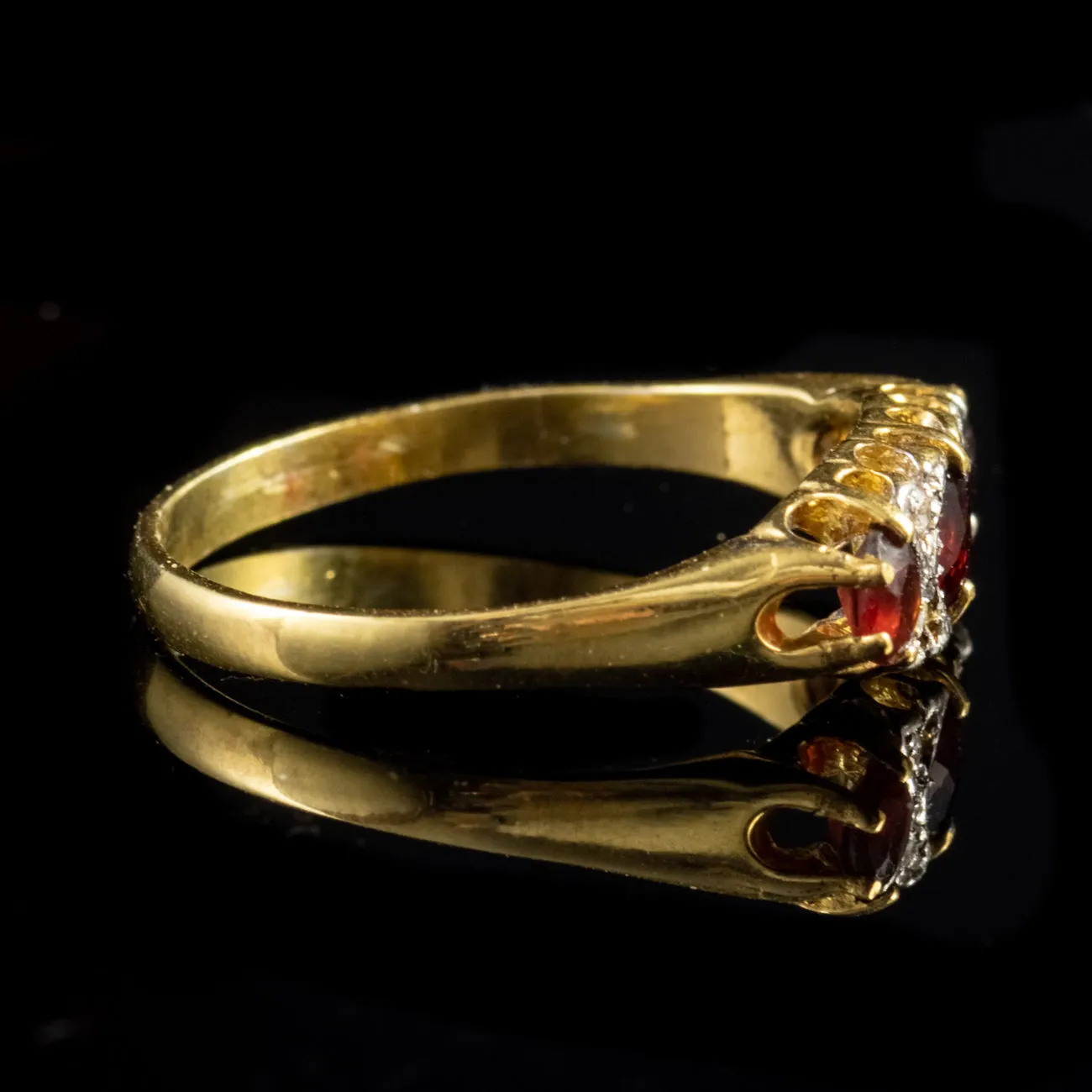 Victorian Style Garnet Paste Trilogy Ring 18Ct Gold Silver