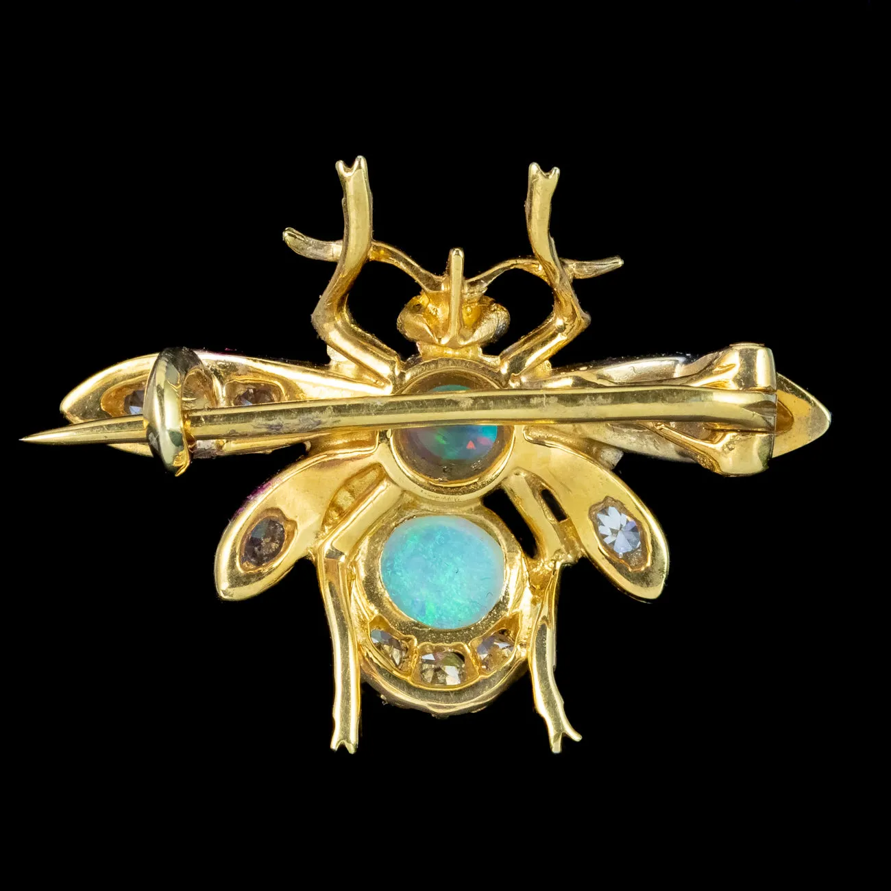 Victorian Style Opal Diamond Bee Brooch 18ct Gold