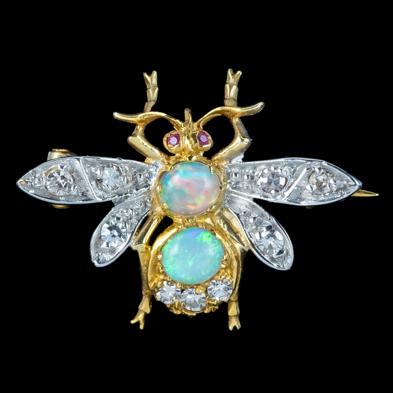 Victorian Style Opal Diamond Bee Brooch 18ct Gold
