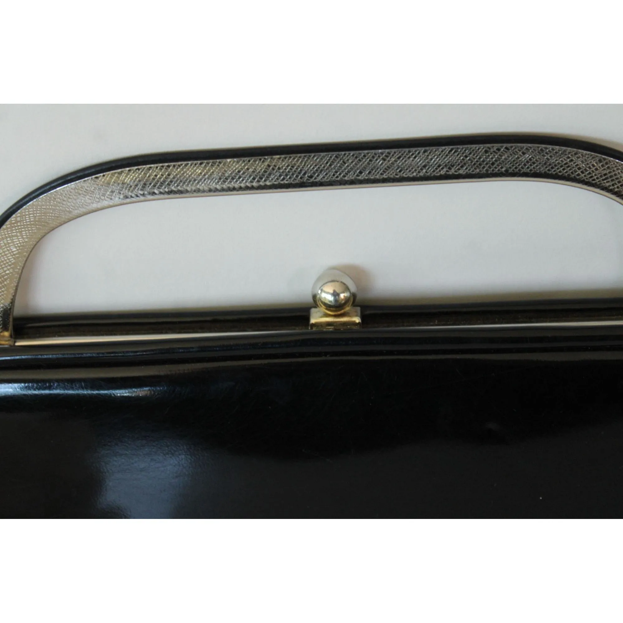 Vintage 1950s 1960s Black Patent Leather Clutch Handbag