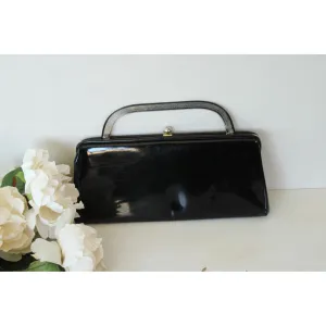 Vintage 1950s 1960s Black Patent Leather Clutch Handbag