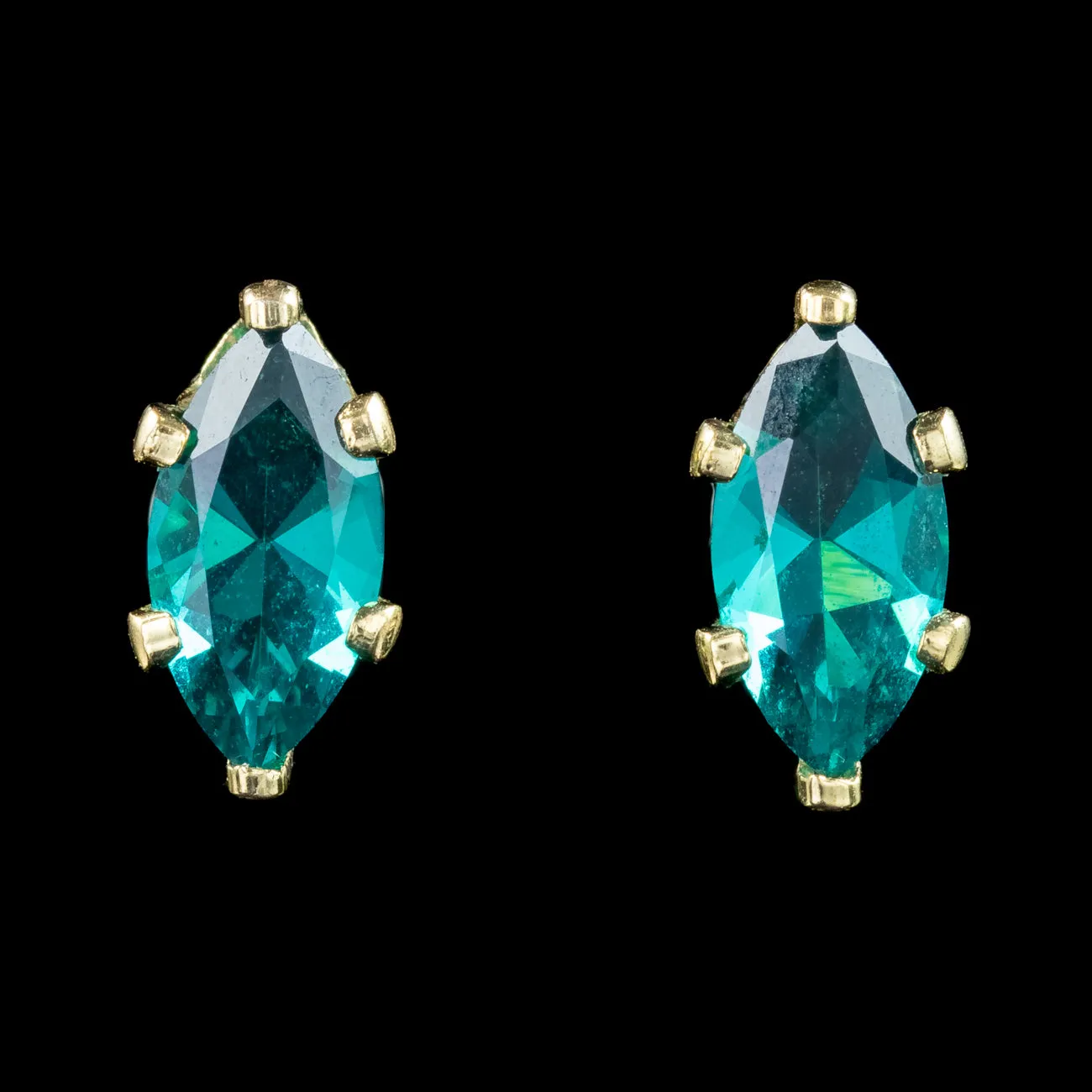 Vintage Blue Tourmaline Stud Earrings 18ct Gold
