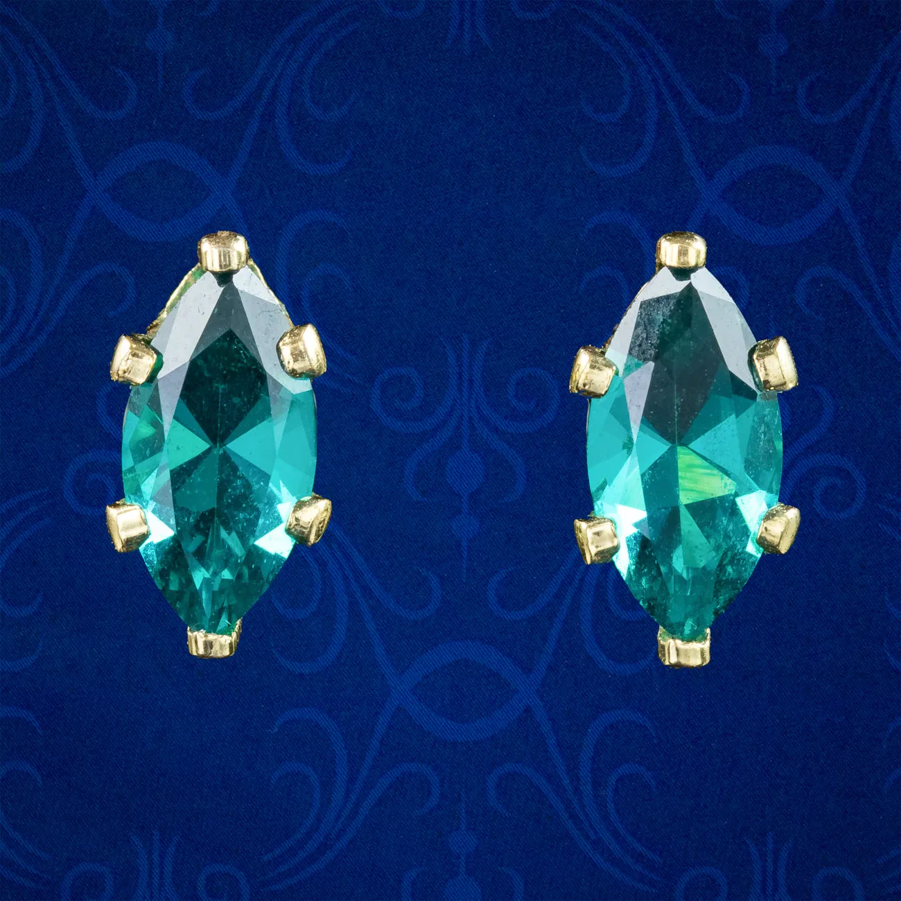 Vintage Blue Tourmaline Stud Earrings 18ct Gold