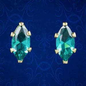 Vintage Blue Tourmaline Stud Earrings 18ct Gold