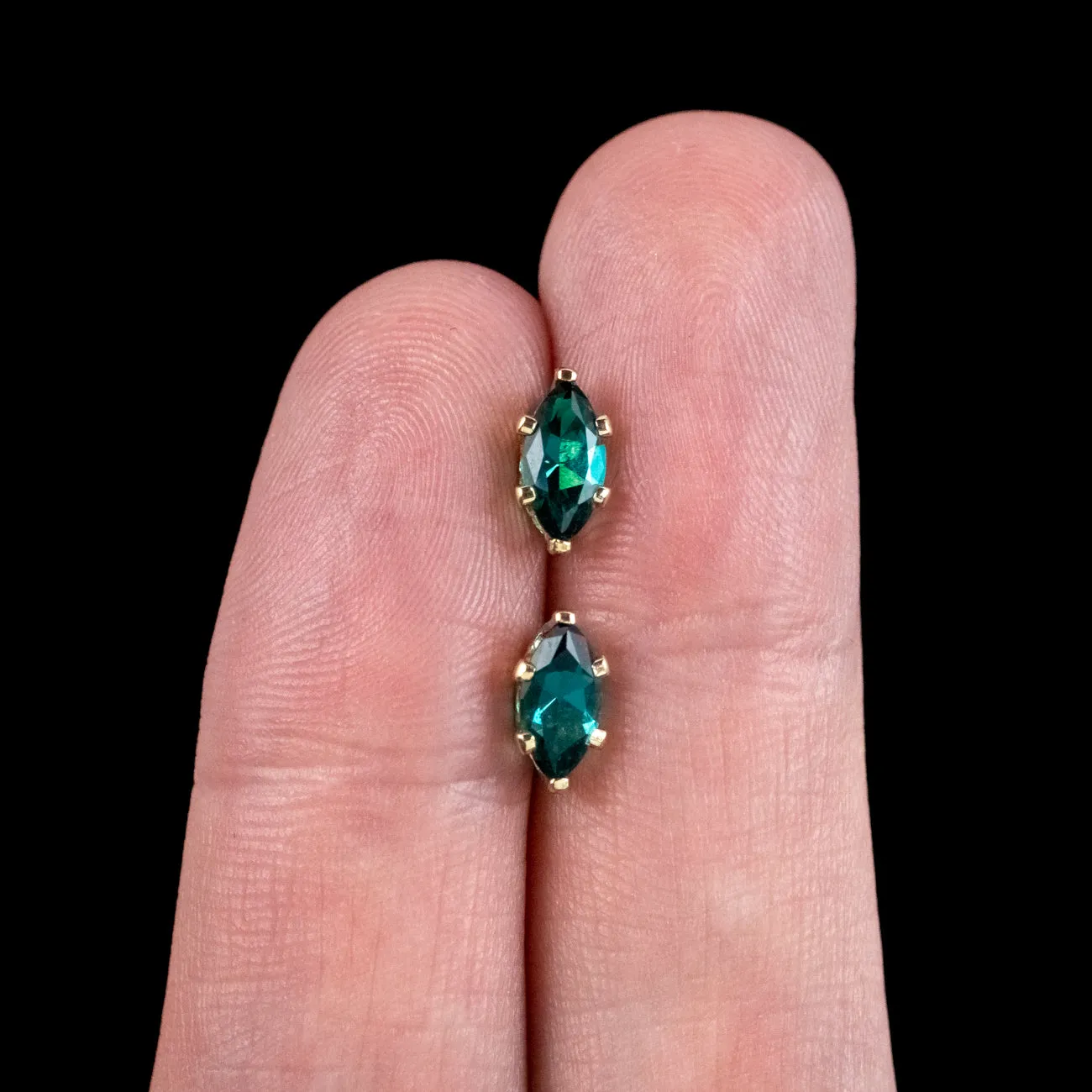 Vintage Blue Tourmaline Stud Earrings 18ct Gold
