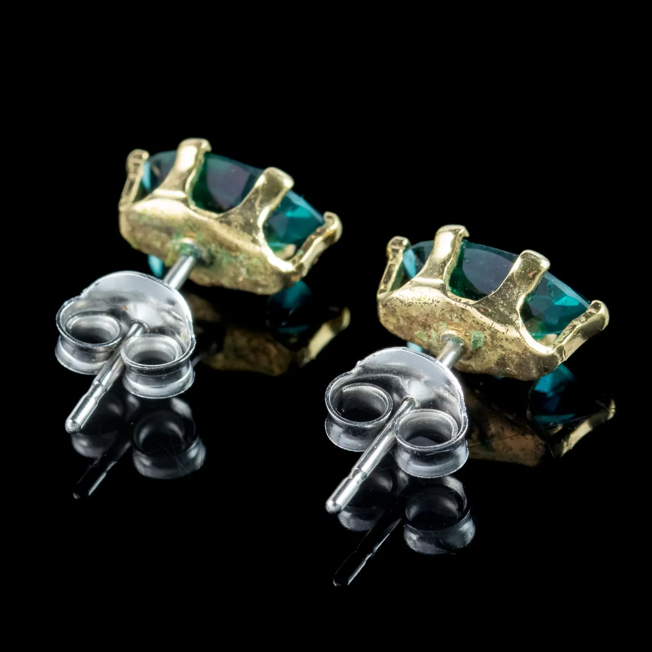Vintage Blue Tourmaline Stud Earrings 18ct Gold
